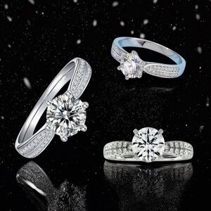 NWT-1.5 Moissanite Carat Round Cut Pavé Engagement Ring in Sterling Silver